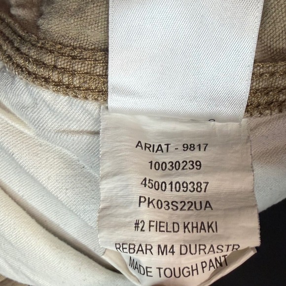 Ariat Rebar M4 Relaxed Straight Pants Mens 34x34 Khaki Carpenter Utility FLAW - Picture 7 of 14